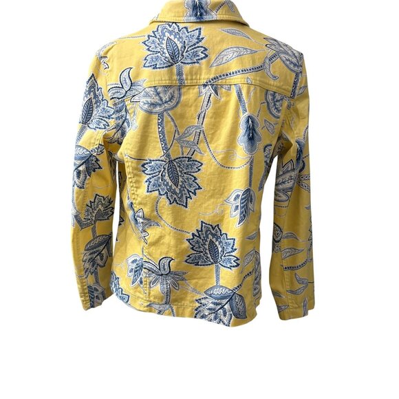 Appleseeds Yellow & Blue Floral Print Button-Up Jacket Womens Size L - Picture 3 of 11